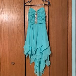 Strapless high low mint dress